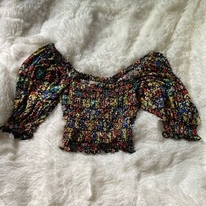 Urban Outfitters Giselle Smocked Crop Top Rainbow
